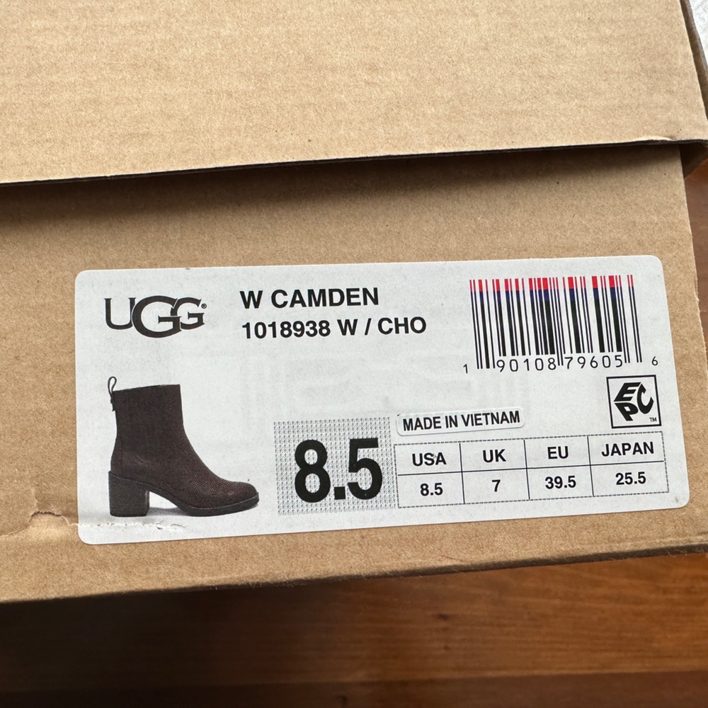 Used, UGG Camden chocolate brown leather boots, size 8.5